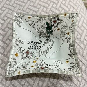 Shabbat Shalom Decorative Glass Dish with Dove Design 4.5”x4.5”